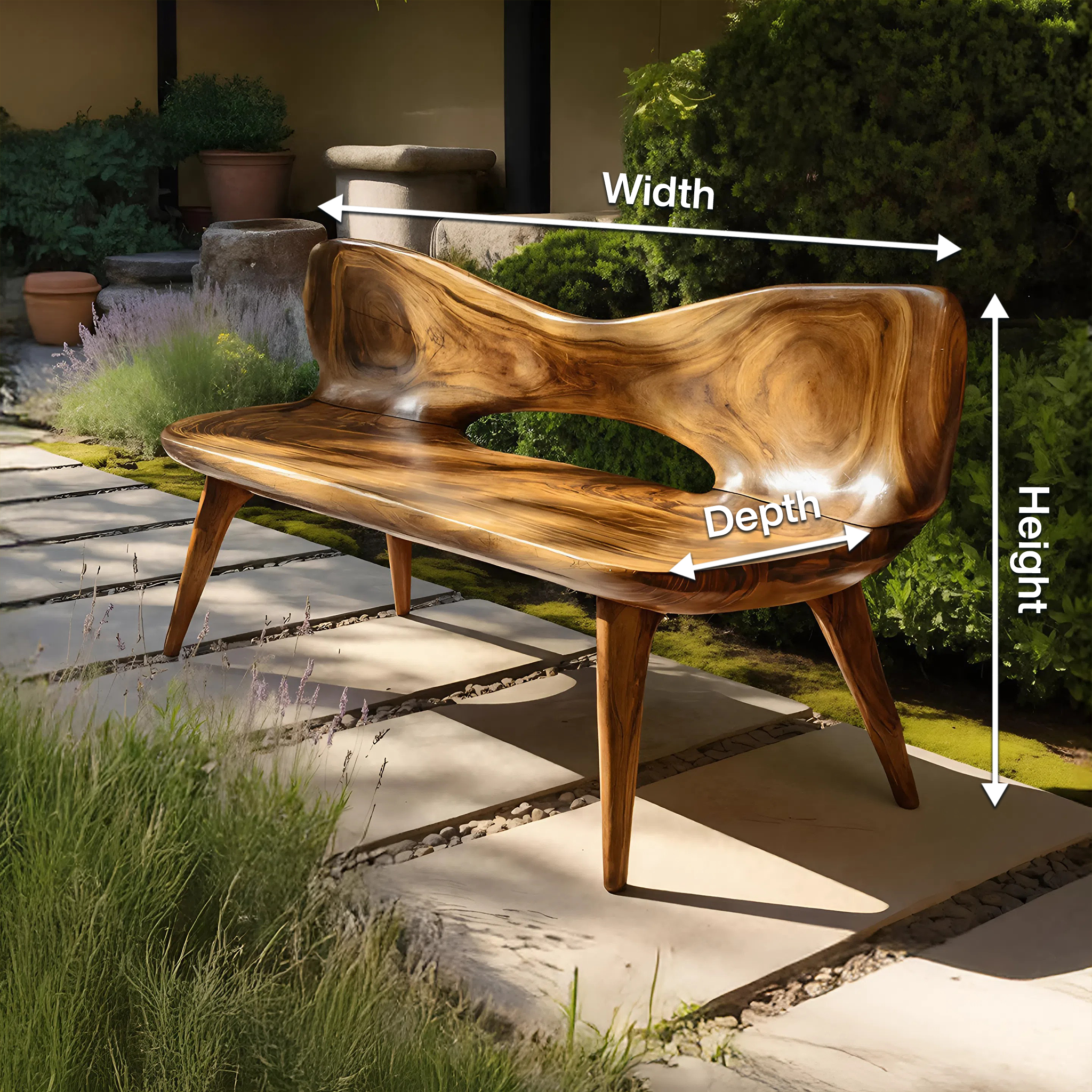 Mid Century Artistic Wooden Bench For Patio Setup