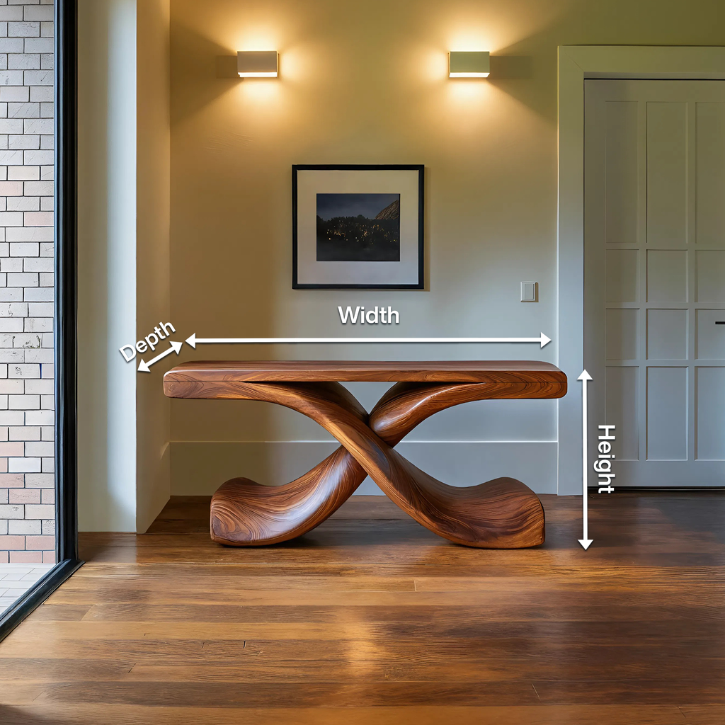 Modern Sculptural Console Table With Twisted Base For Living Room