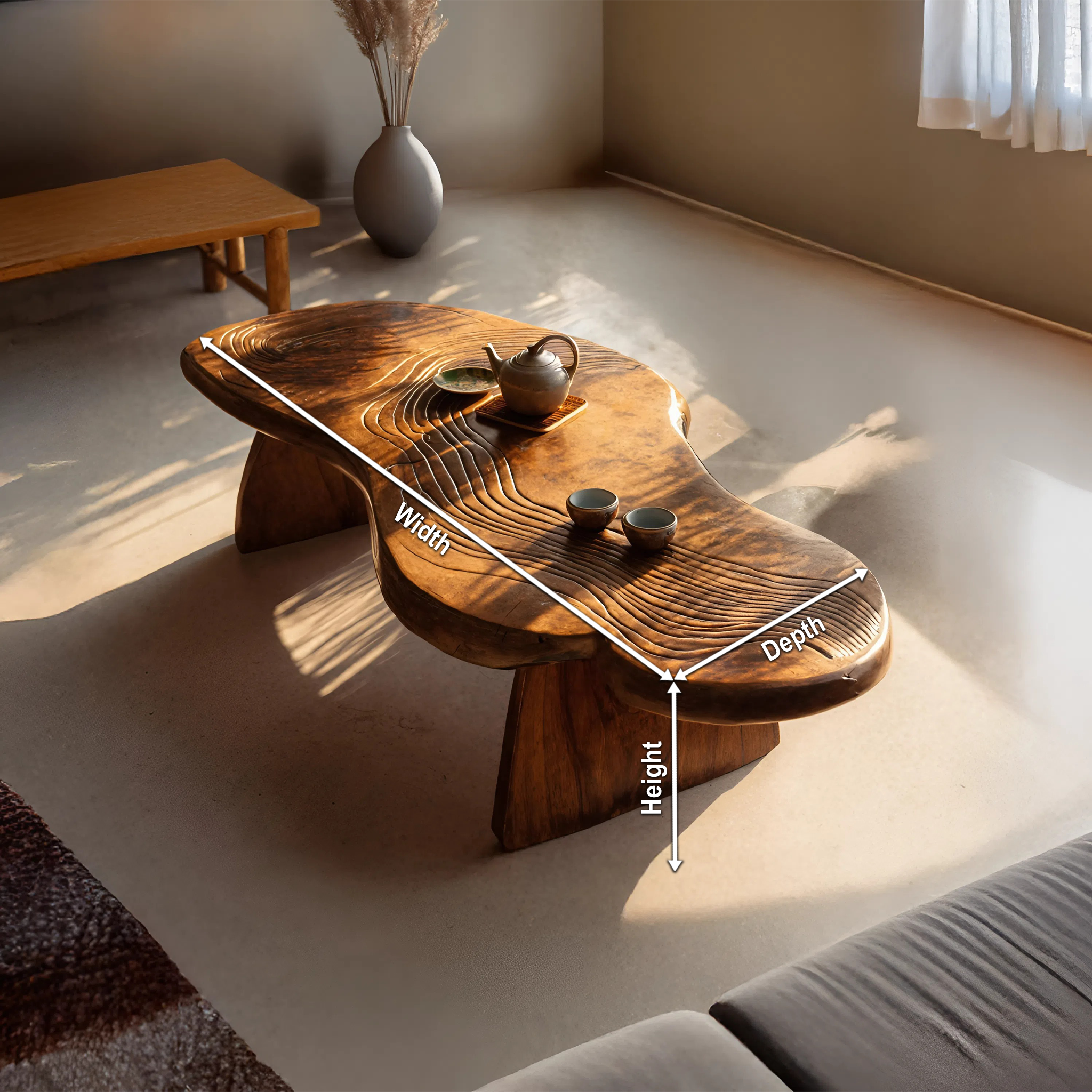 Mid Century Handcrafted Live Edge Coffee Table For Living Room