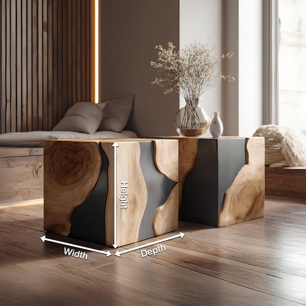 Mid Century Solid Wood Cube Coffee Table For Home Decor