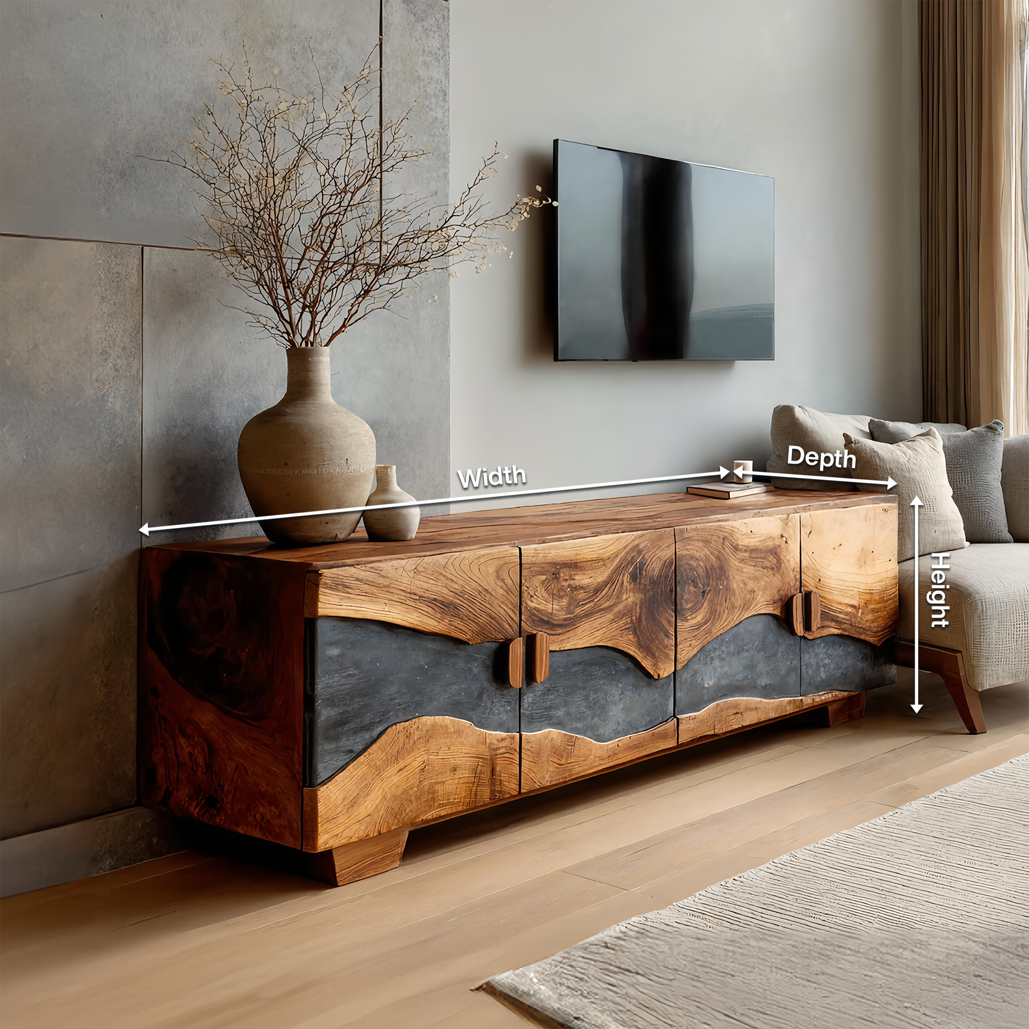Mid Century Solid Wood TV Console For Living Room Decor