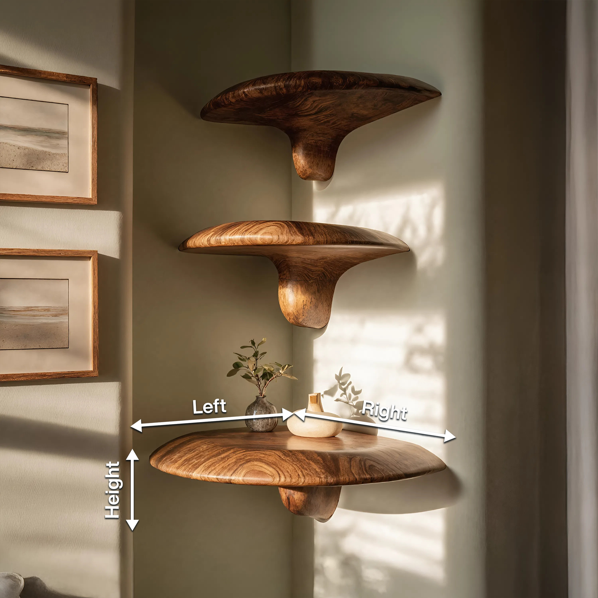 Mid Century Handcrafted Solid Wood Mushroom Shelf For Bedroom Decor
