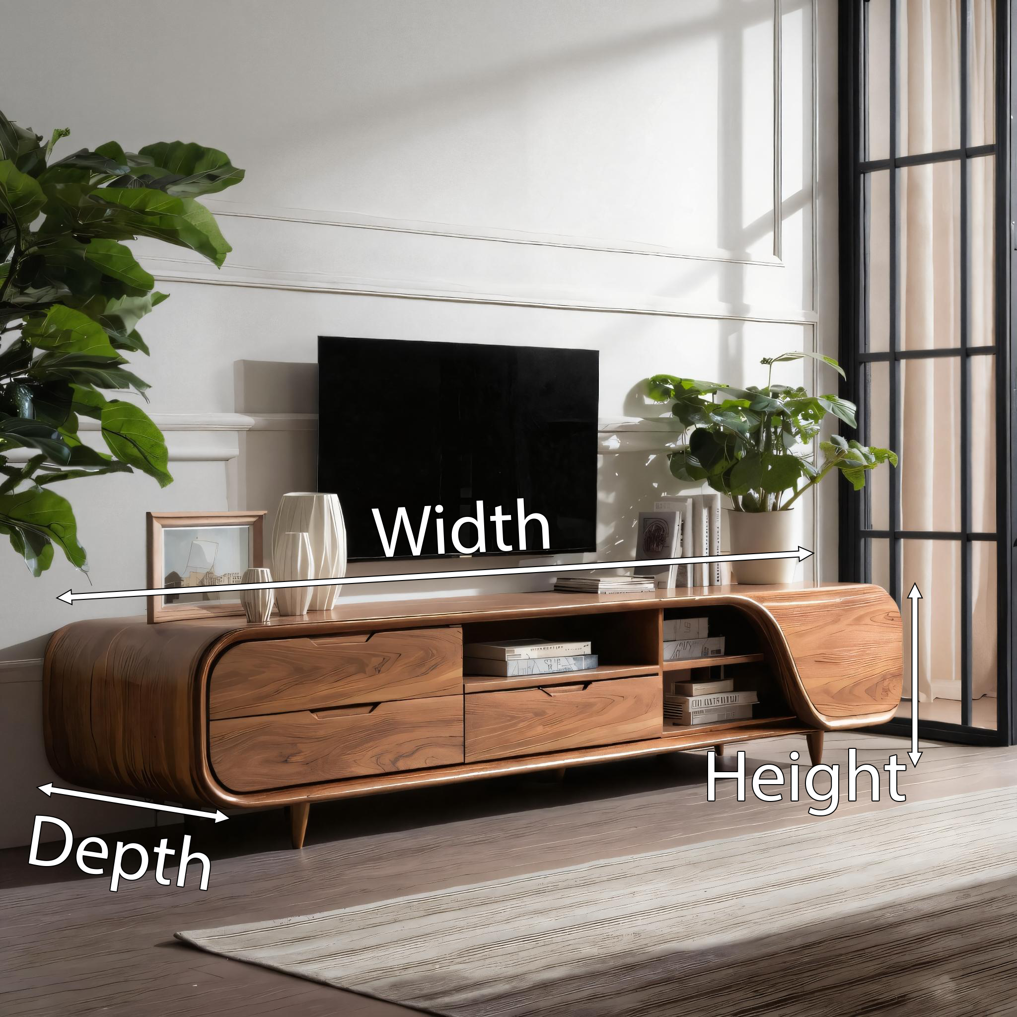 Modern TV Console With Rounded Corners For Living Room