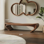 Modern Sculptural Wood Bench For Entryway Or Living Room