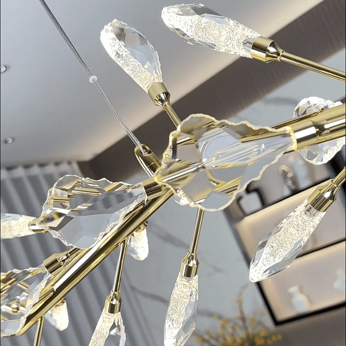 Sleek Modern Branch Crystal Leaves Linear Chandelier for Kitchen Island and Dining Room - L39.4"(L100cm)Warm Lightcasivra