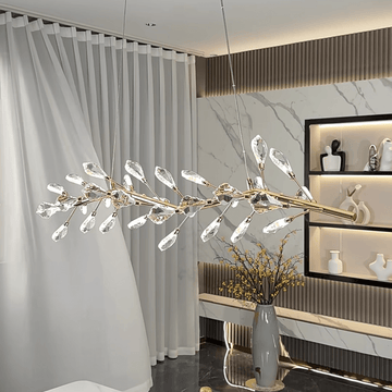 Sleek Modern Branch Crystal Leaves Linear Chandelier for Kitchen Island and Dining Room - L39.4"(L100cm)Warm Lightcasivra