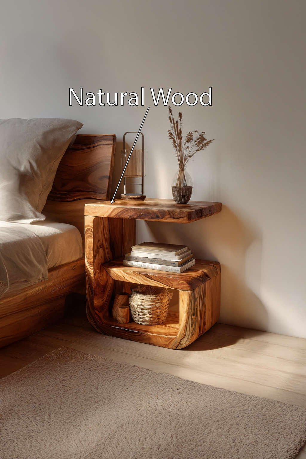 Farmhouse Solid Wood Side Table For Living Room And Bedroom Decor