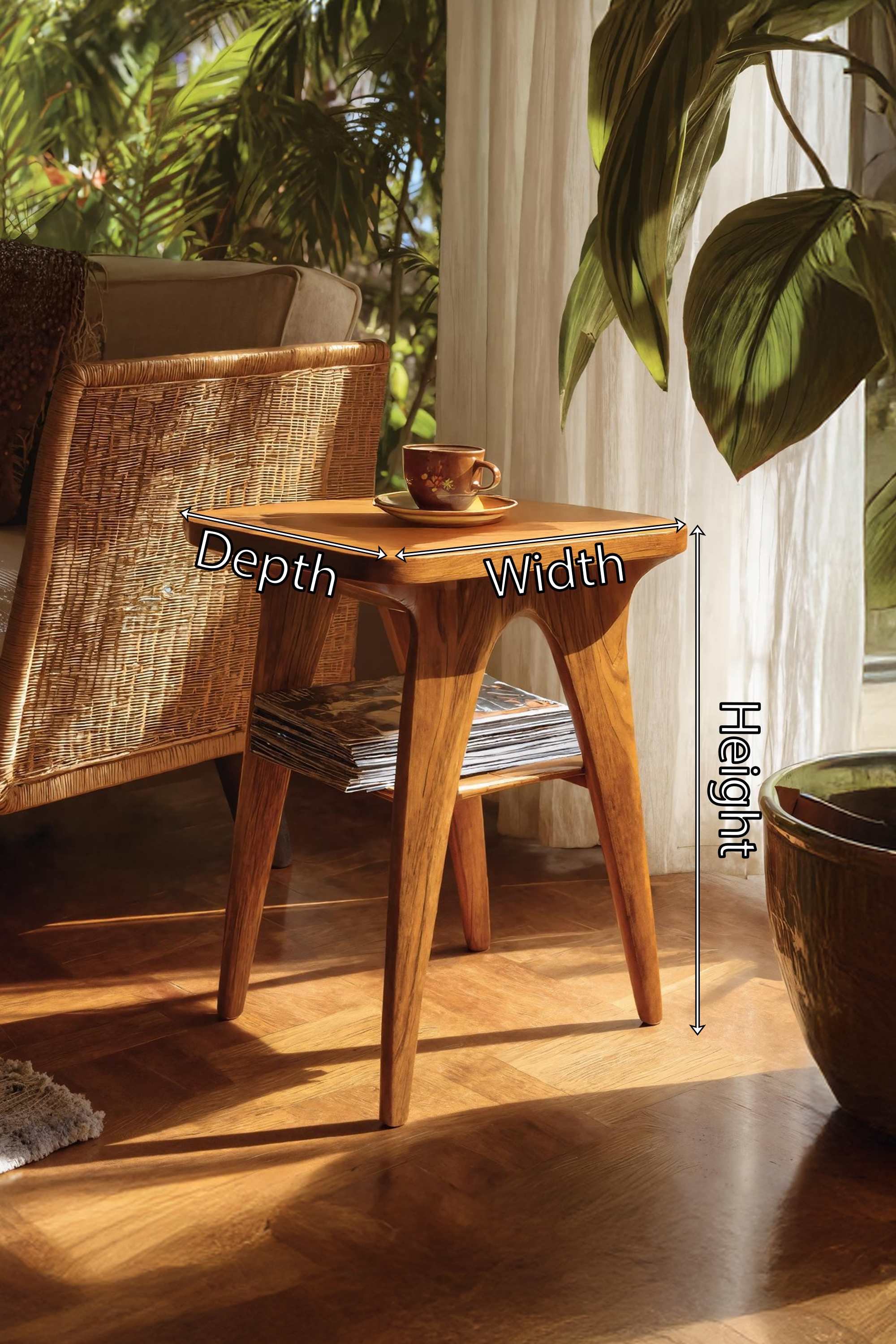 Mid Century Handcrafted Solid Wood Side Table For Bedroom Decor