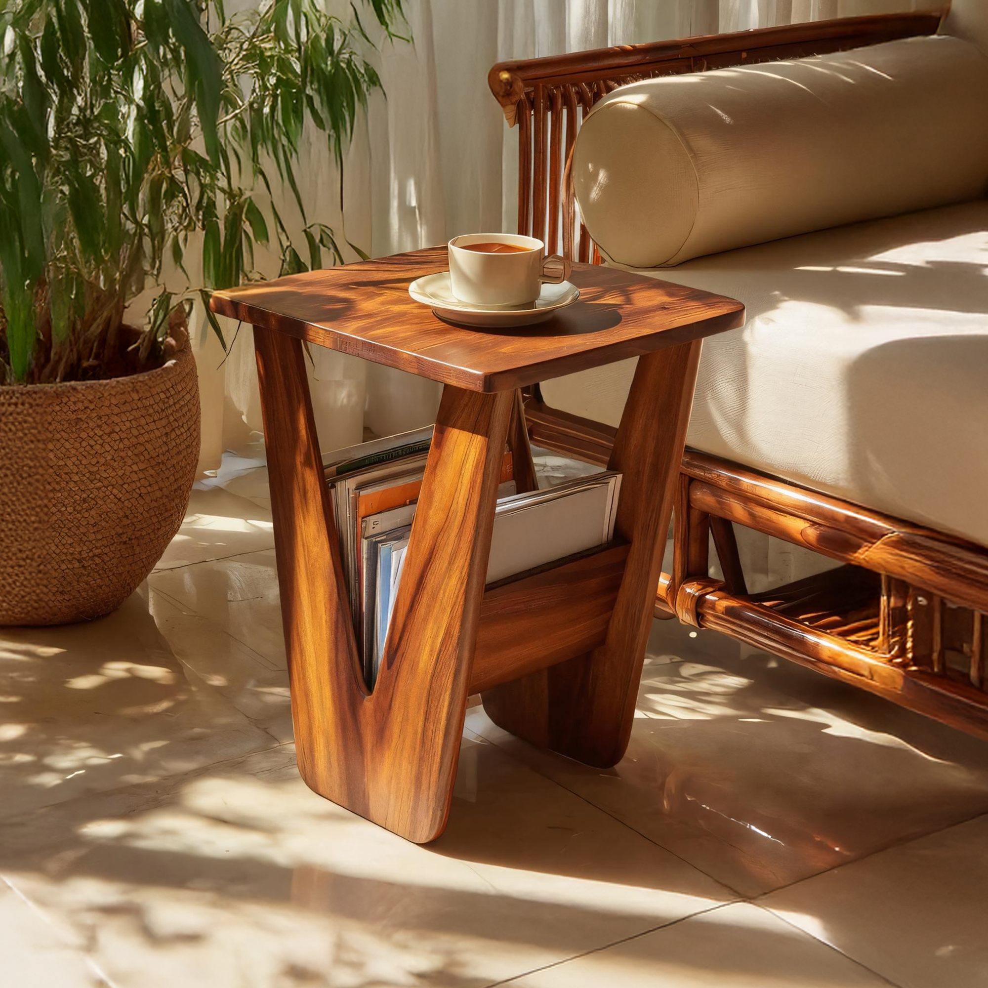 Handcrafted Solid Wood Side Table For Entryway And Living Room Decor