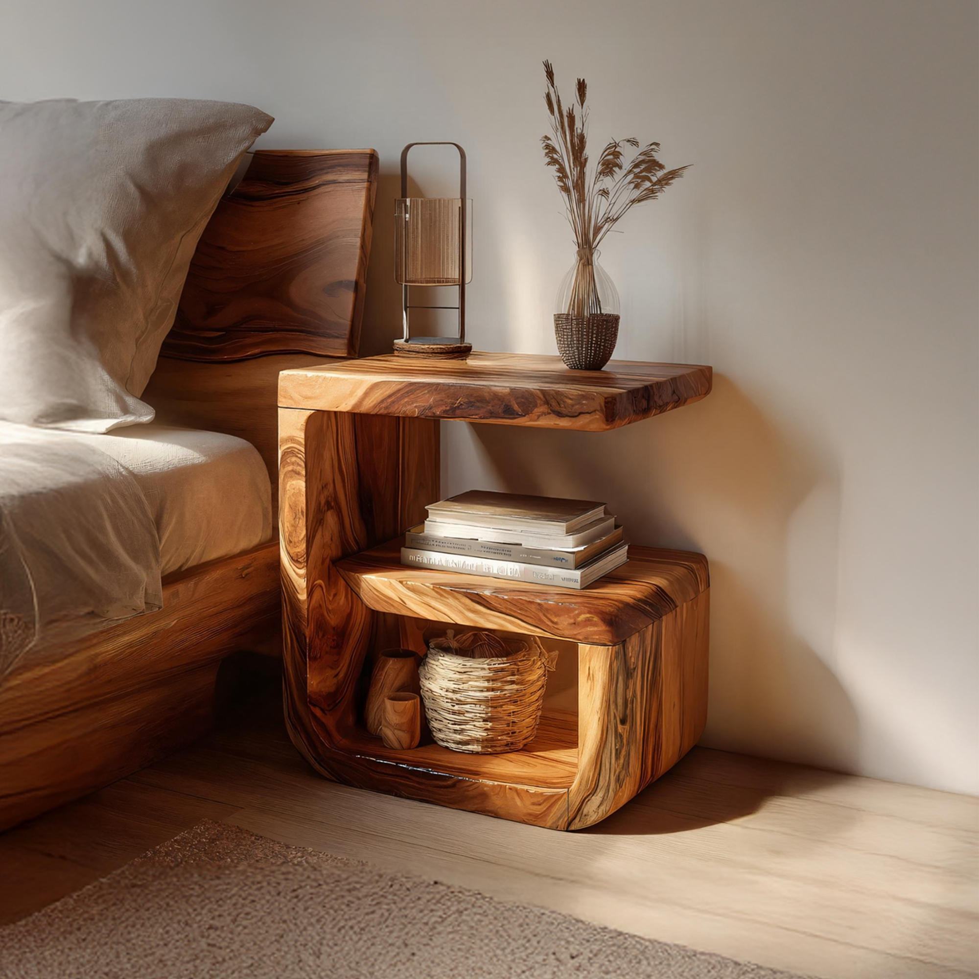 Farmhouse Solid Wood Side Table For Living Room And Bedroom Decor