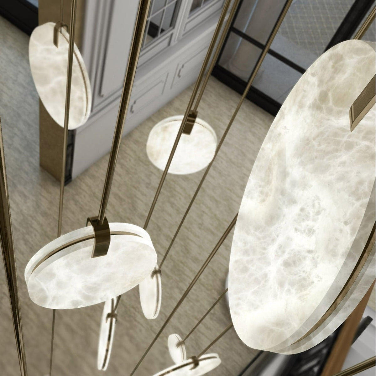 Soho Real Alabaster Disc Pendant Light, Pendant Lamp For Hallway, Staircase - D 13.8''casivra