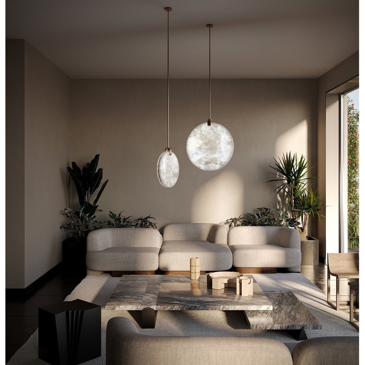 Soho Real Alabaster Disc Pendant Light, Pendant Lamp For Hallway, Staircase - D 13.8''casivra