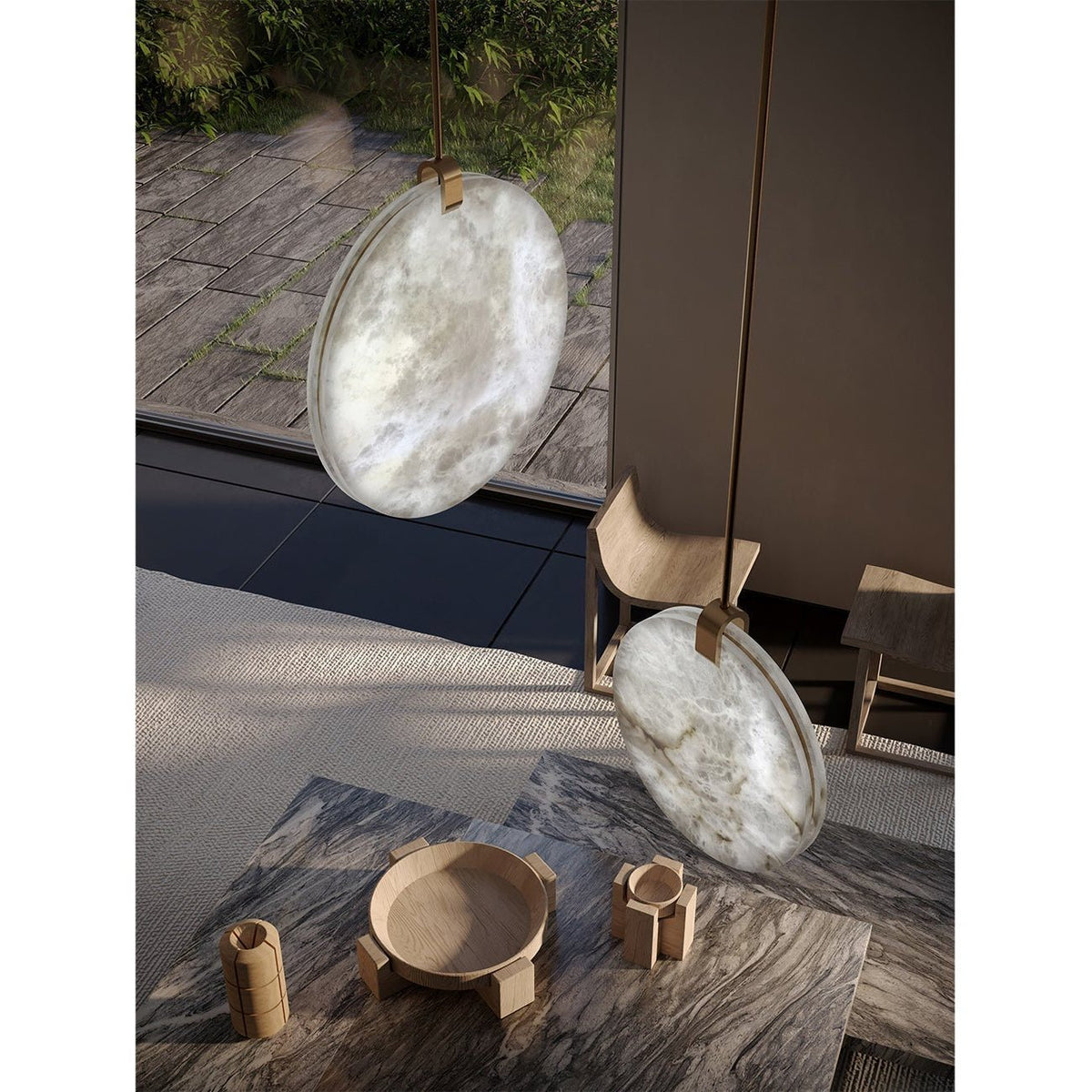 Soho Real Alabaster Disc Pendant Light, Pendant Lamp For Hallway, Staircase - D25.2''casivra