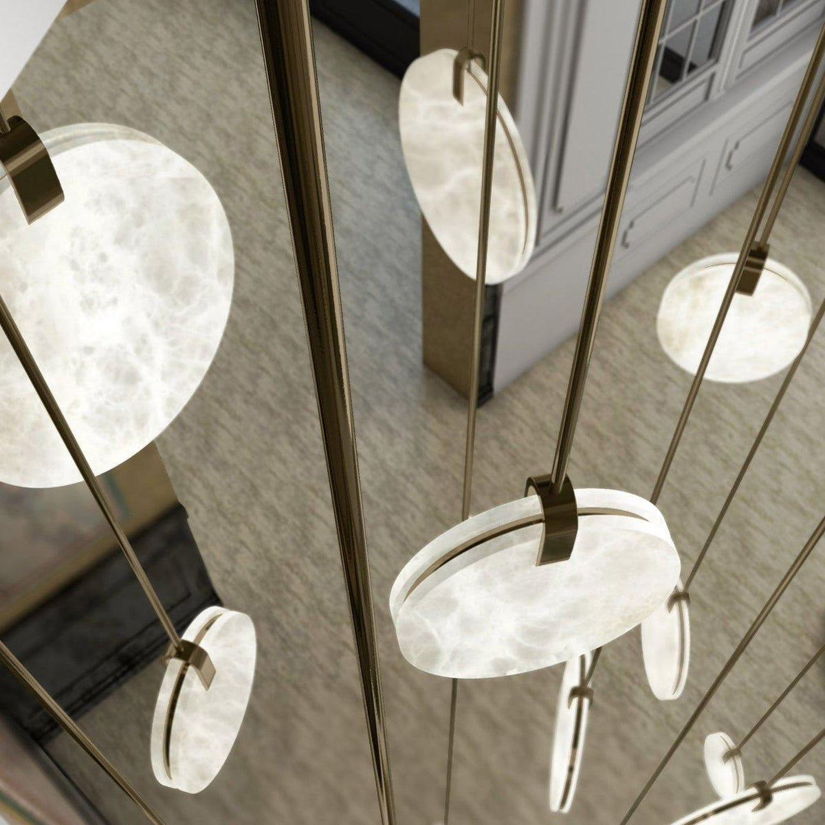 Soho Real Alabaster Disc Pendant Light, Pendant Lamp For Hallway, Staircase - D 9.8'casivra