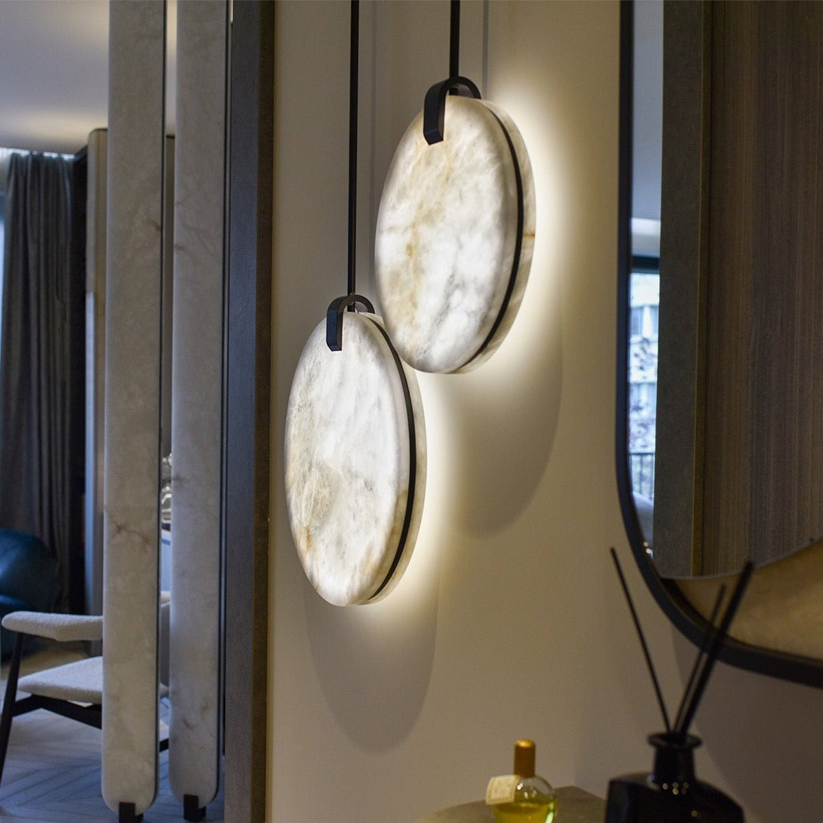Soho Real Alabaster Disc Pendant Light, Pendant Lamp For Hallway, Staircase - D 21.3''casivra