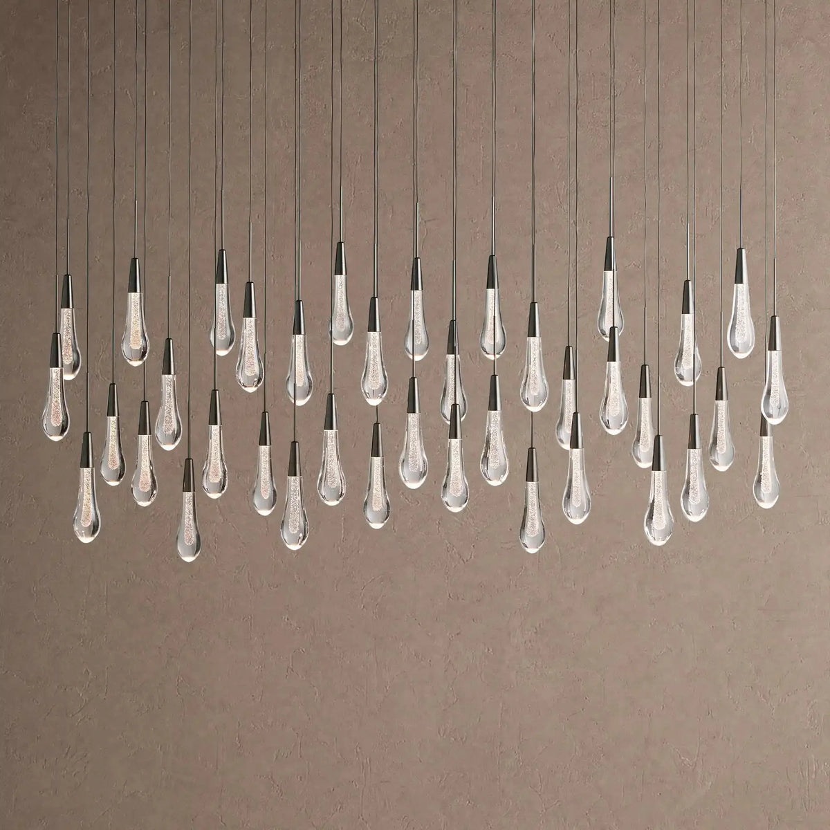 Soleil Linear Chandelier - Raindrop Pendant Lighting - 60" 38-LightBlackcasivra