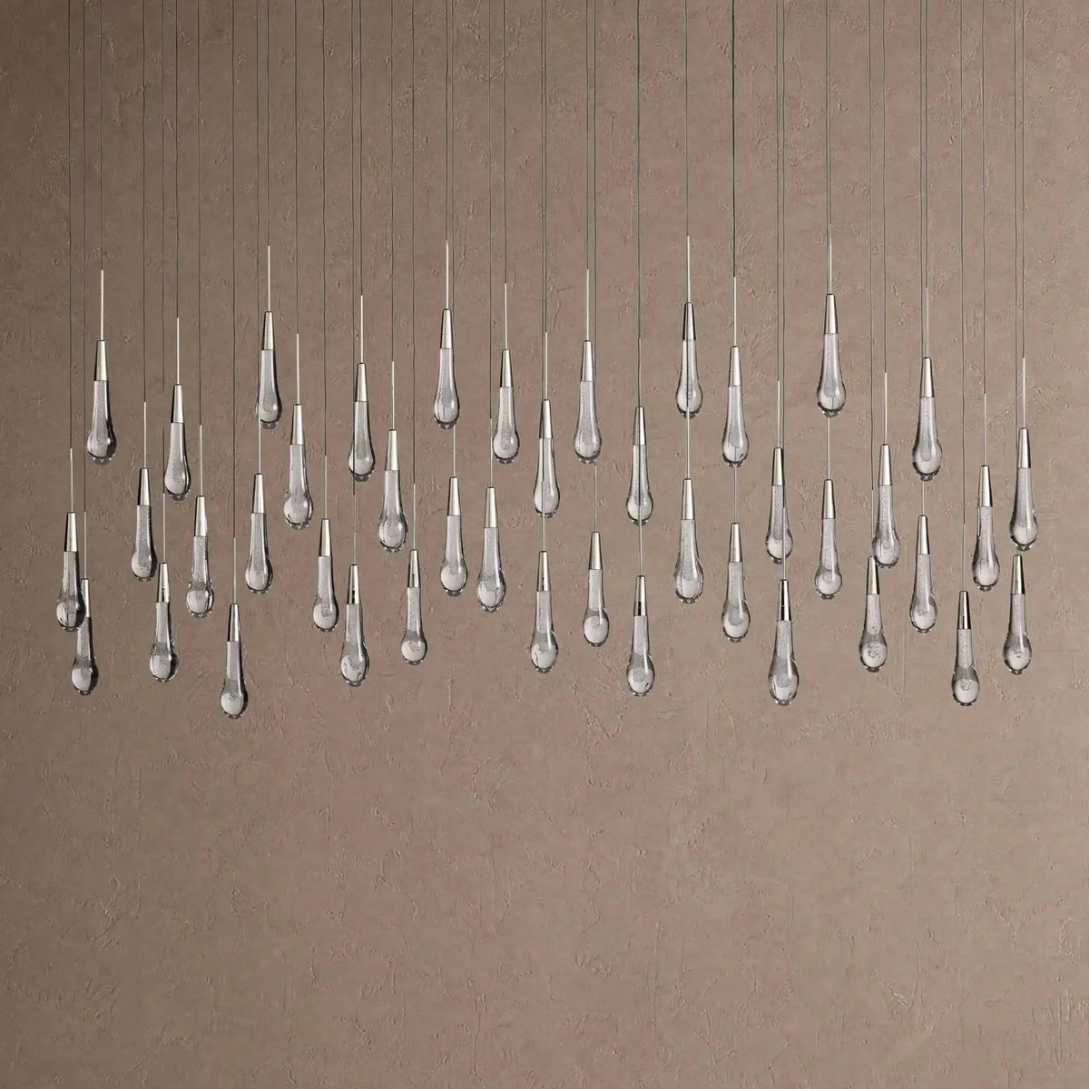 Soltaire Linear Chandelier - Raindrop Pendant Lighting - 70” 42-LightNickelcasivra