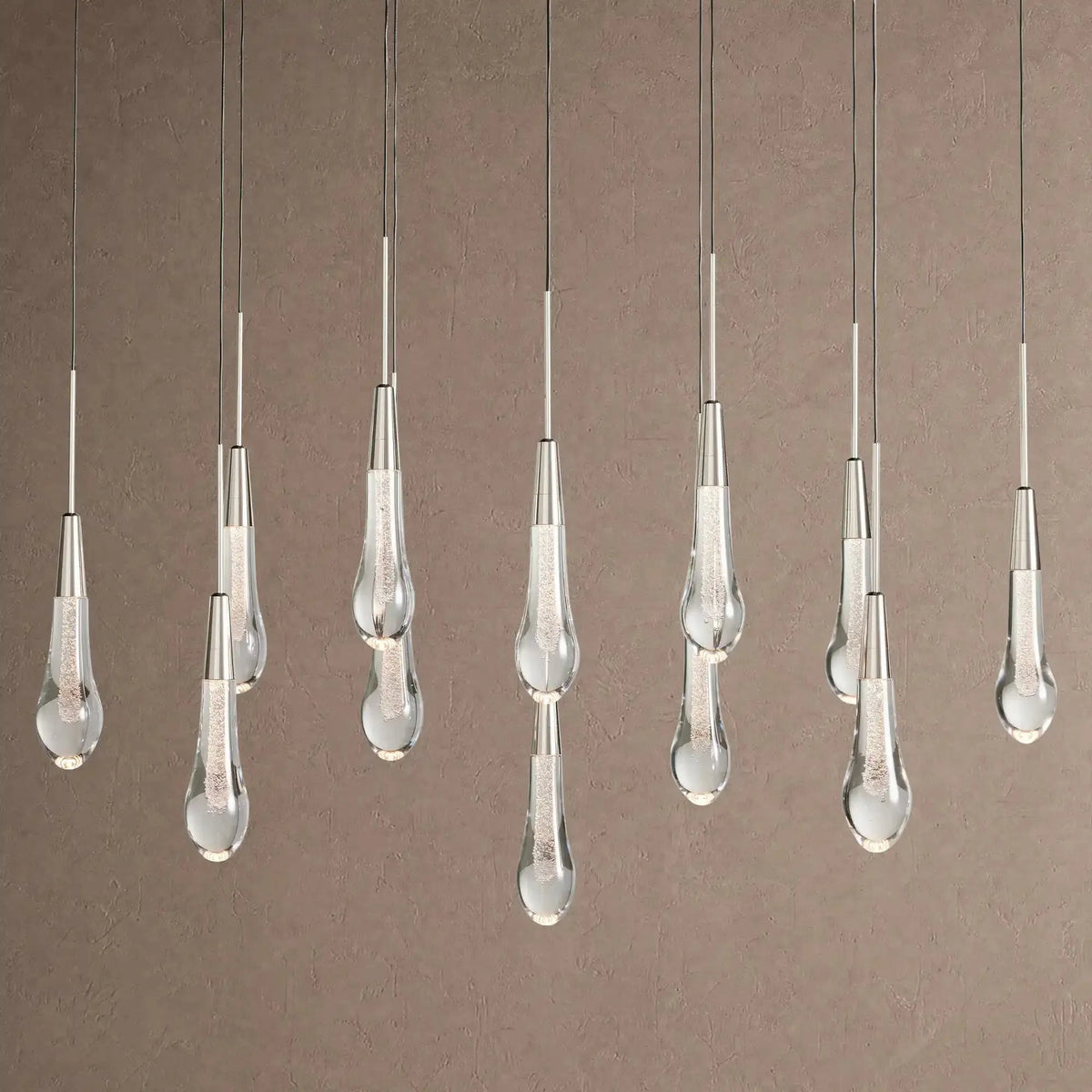 Soleil Linear Chandelier - Raindrop Pendant Lighting - 37‘’ 12-LightNickelcasivra