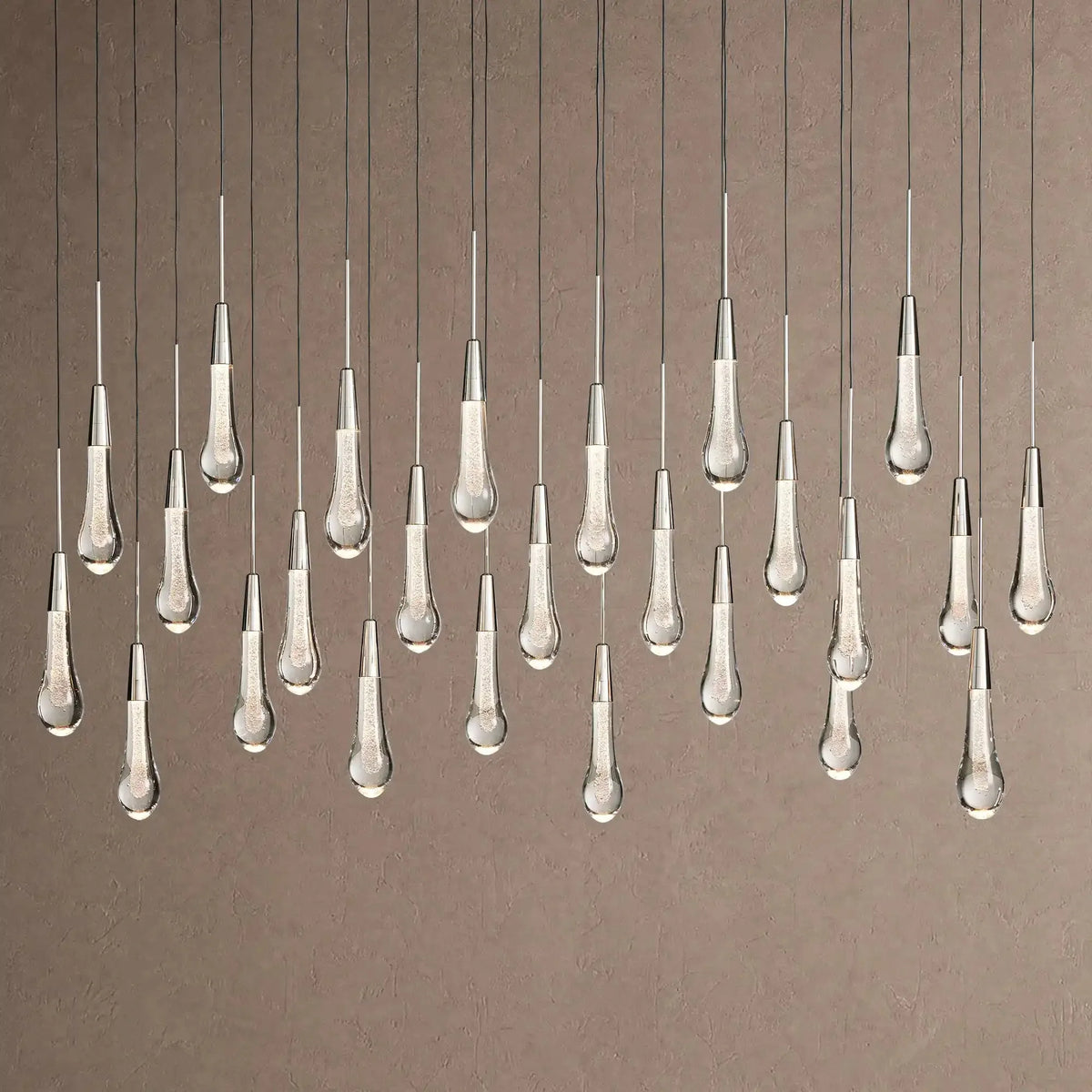 Soleil Linear Chandelier - Raindrop Pendant Lighting - 50‘’ 25-LightNickelcasivra