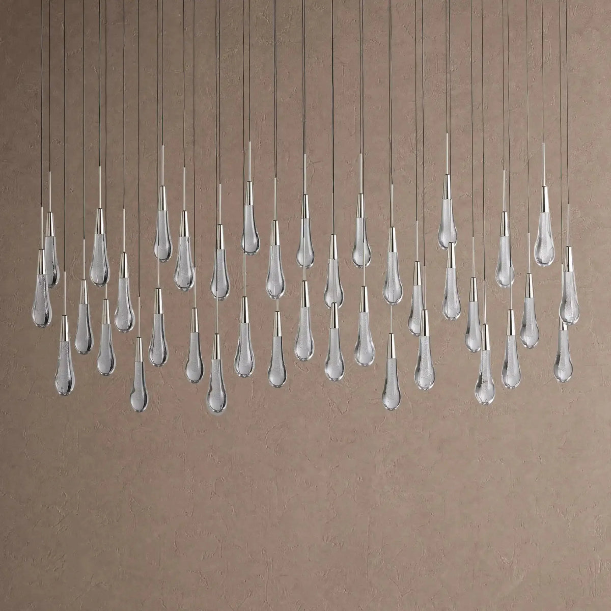 Soleil Linear Chandelier - Raindrop Pendant Lighting - 60" 38-LightNickelcasivra