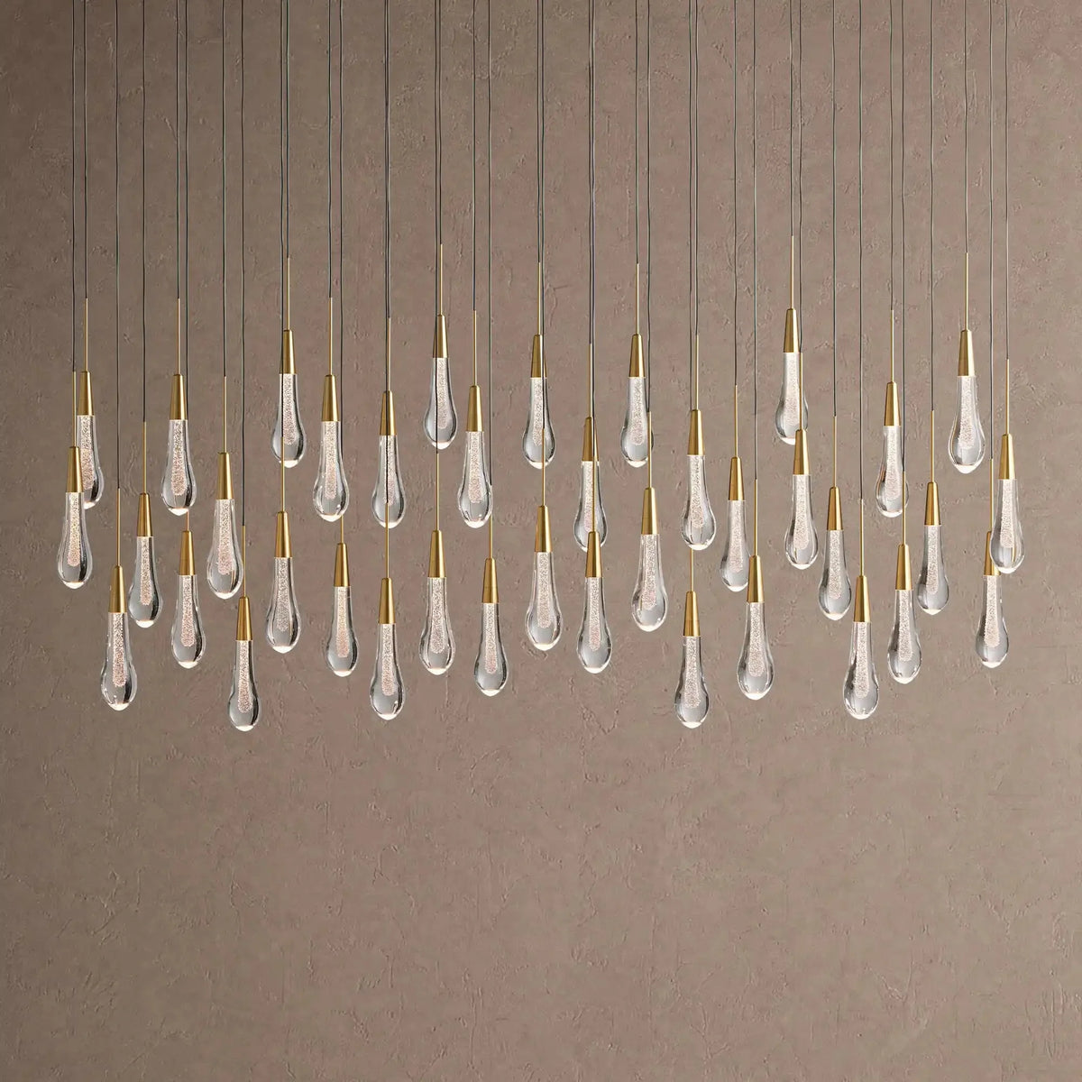 Soleil Linear Chandelier - Raindrop Pendant Lighting - 60" 38-LightBrasscasivra