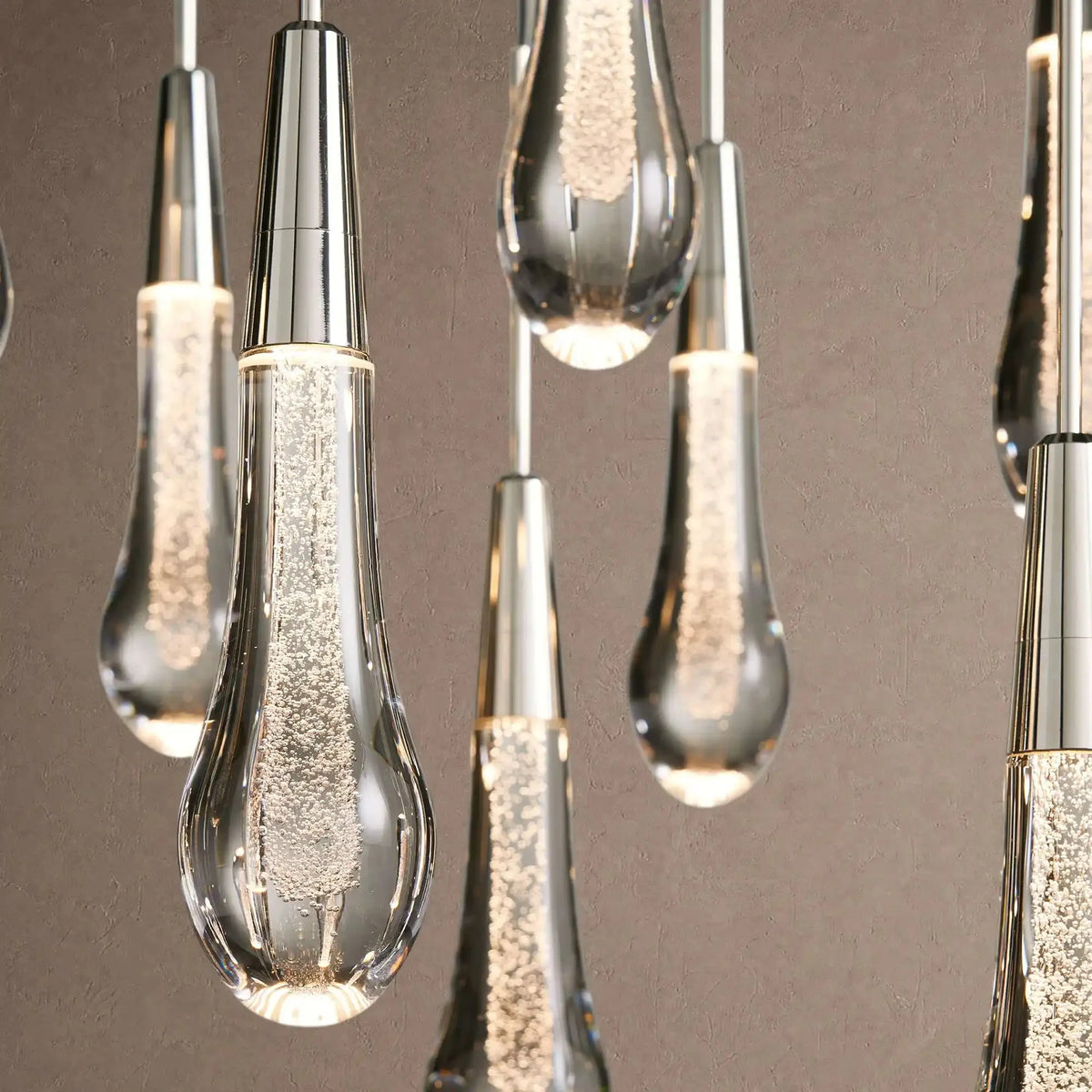 Soltaire Linear Chandelier - Raindrop Pendant Lighting - 70” 42-LightNickelcasivra
