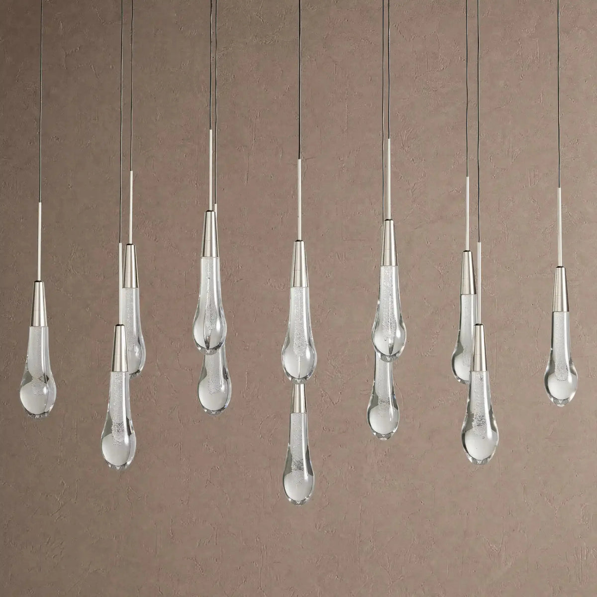 Soleil Linear Chandelier - Raindrop Pendant Lighting - 37‘’ 12-LightNickelcasivra