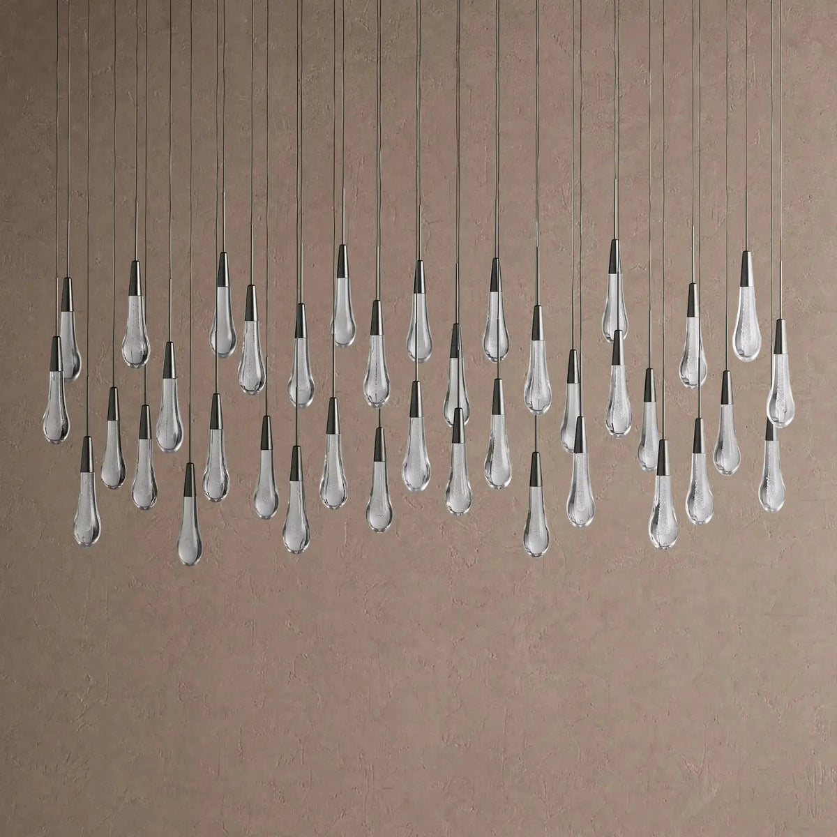 Soleil Linear Chandelier - Raindrop Pendant Lighting - 60" 38-LightBlackcasivra