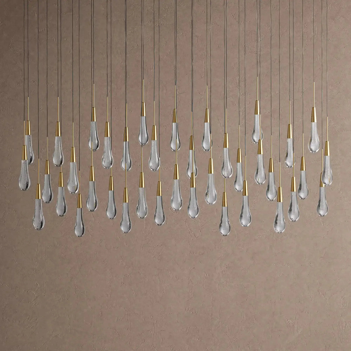 Soltaire Linear Chandelier - Raindrop Pendant Lighting - 60" 38-LightNickelcasivra
