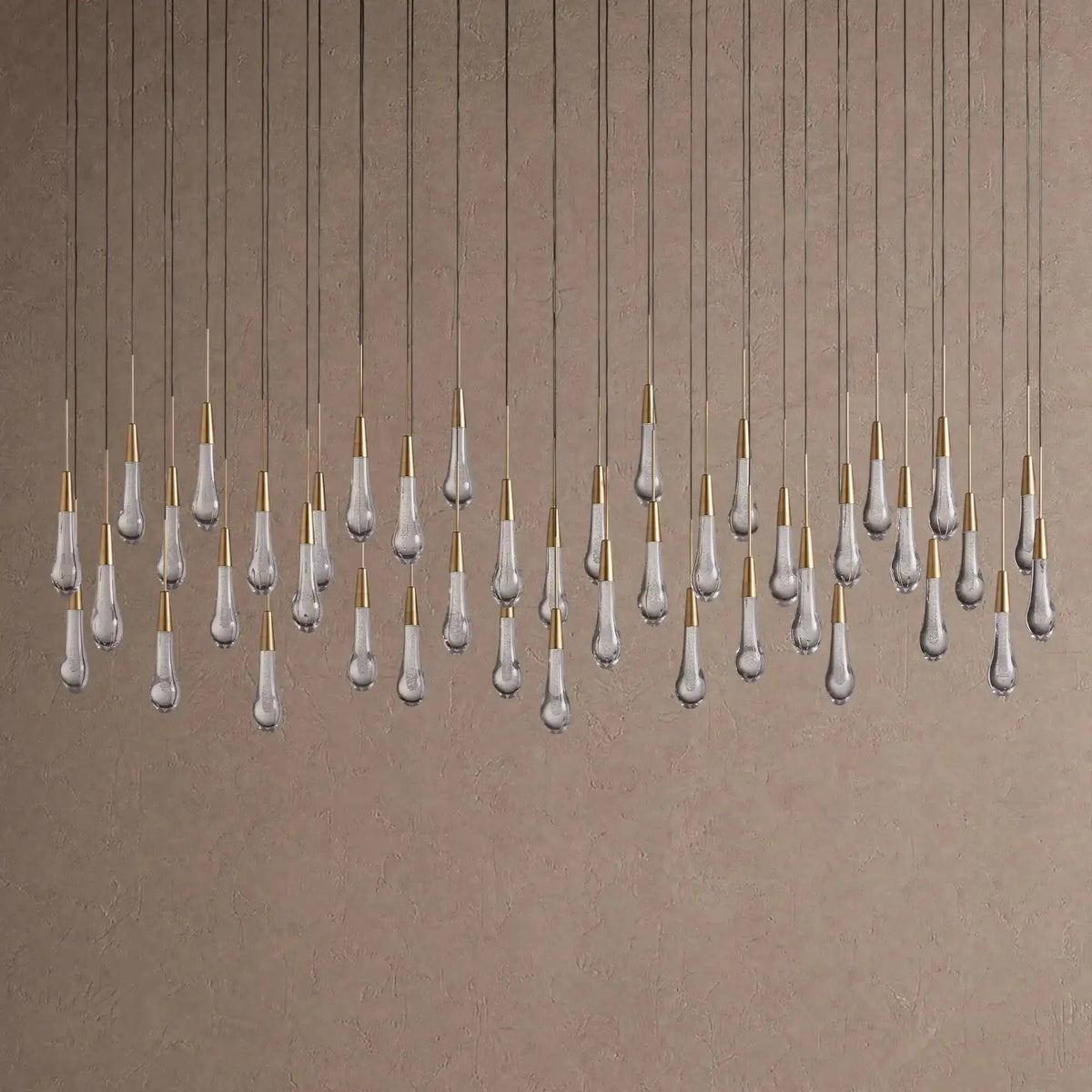 Soleil Linear Chandelier - Raindrop Pendant Lighting - 60" 38-LightNickelcasivra