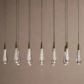 Soleil Linear Chandelier - Raindrop Pendant Lighting - 37‘’ 12-LightBrasscasivra