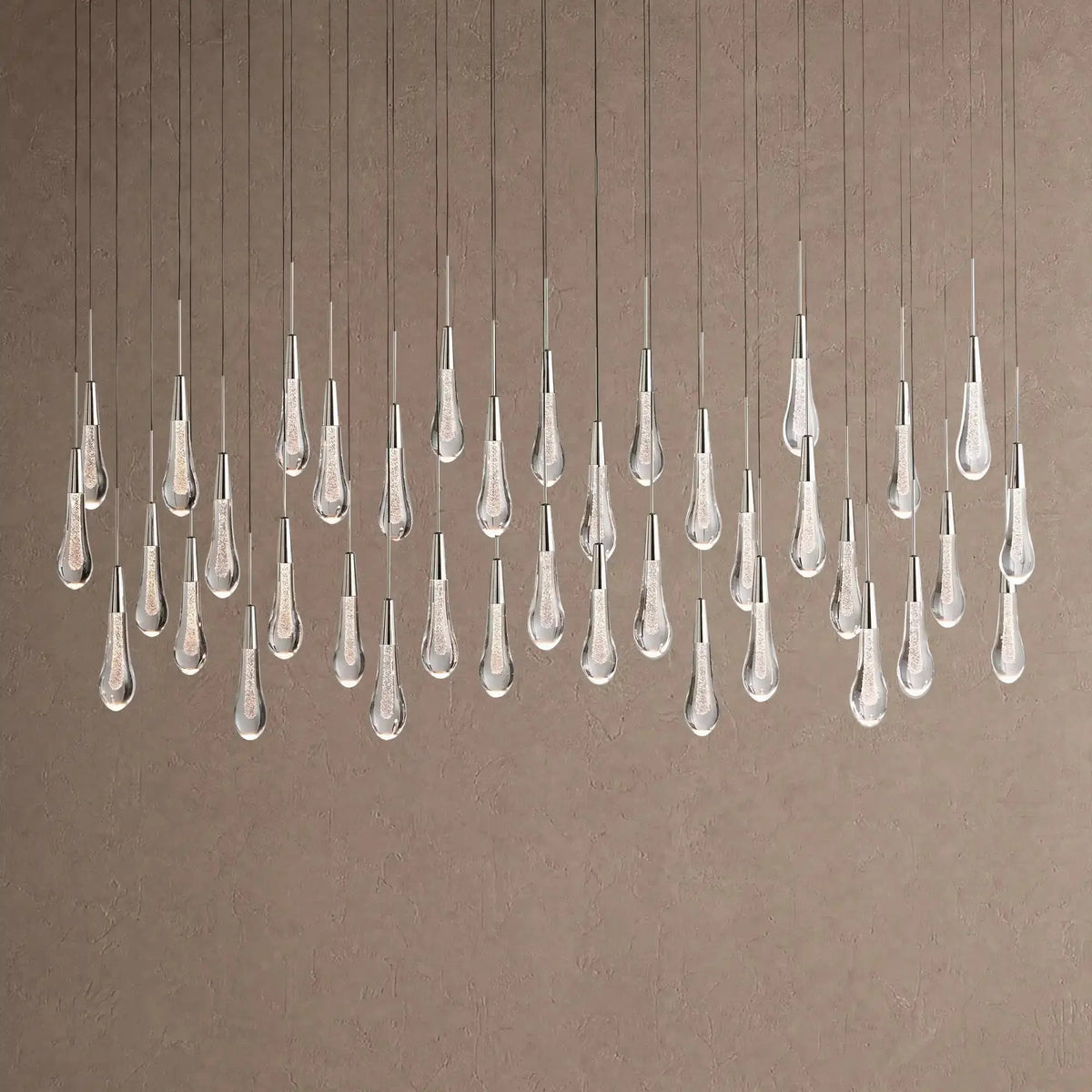 Soleil Linear Chandelier - Raindrop Pendant Lighting - 60" 38-LightNickelcasivra