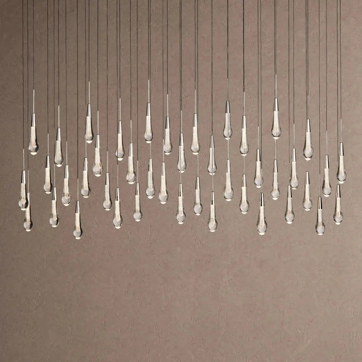 Soleil Linear Chandelier - Raindrop Pendant Lighting - 60" 38-LightBrasscasivra