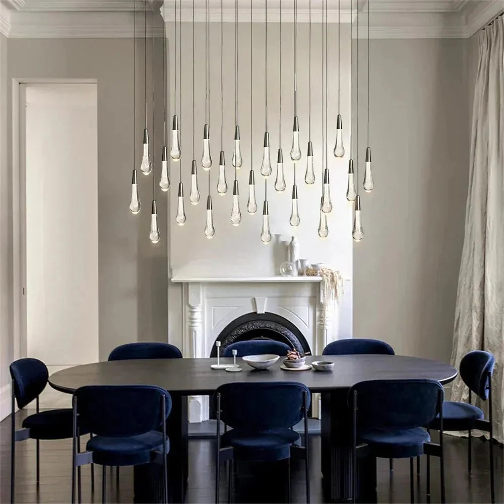 Soleil Linear Chandelier - Raindrop Pendant Lighting in brass - dining room lighting