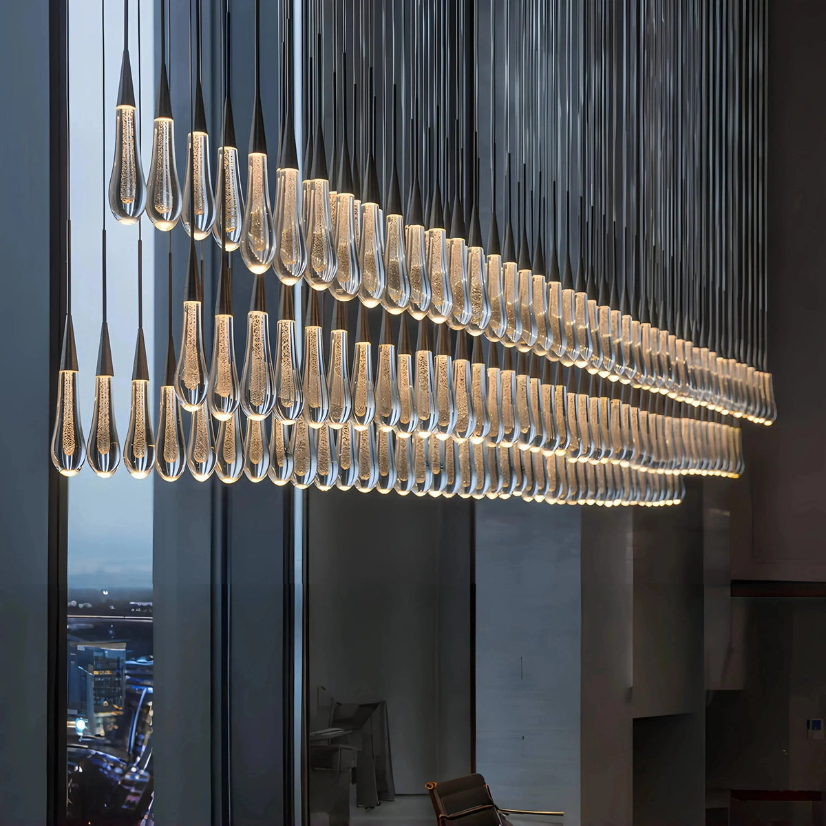 Soltaire Linear Chandelier - Raindrop Pendant Lighting in brass - dining room lighting