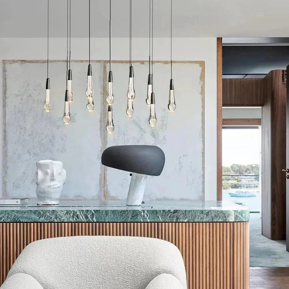 Soleil Linear Chandelier - Raindrop Pendant Lighting in brass - dining room lighting