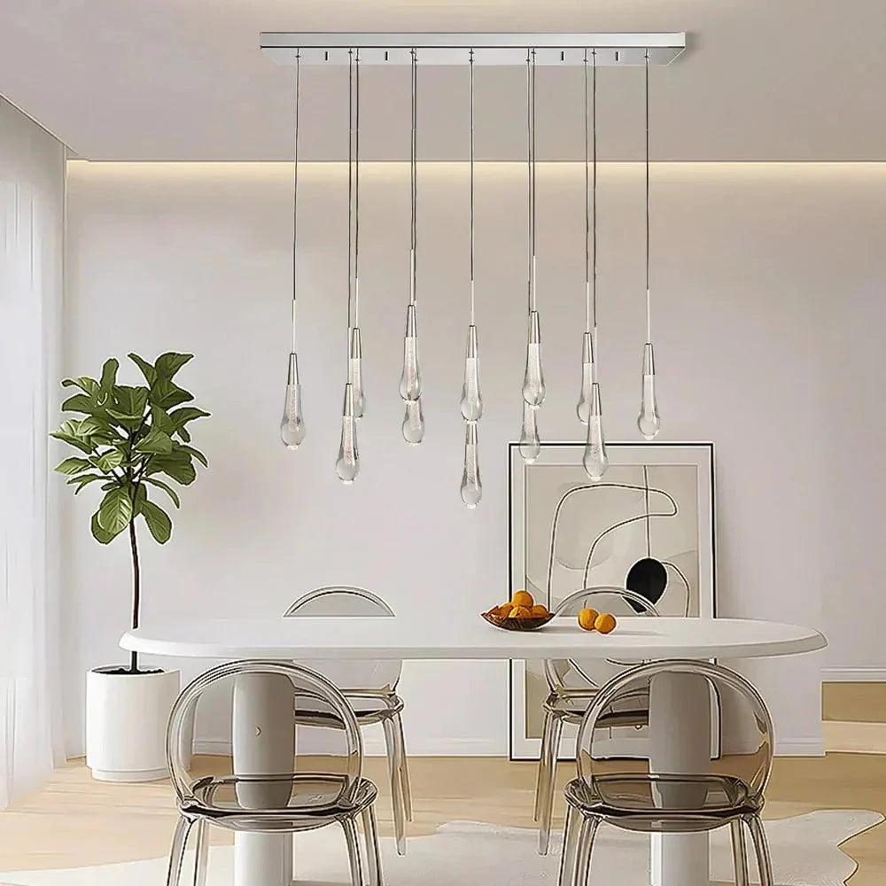 Soleil Linear Chandelier - Raindrop Pendant Lighting - brass finish, modern home lighting