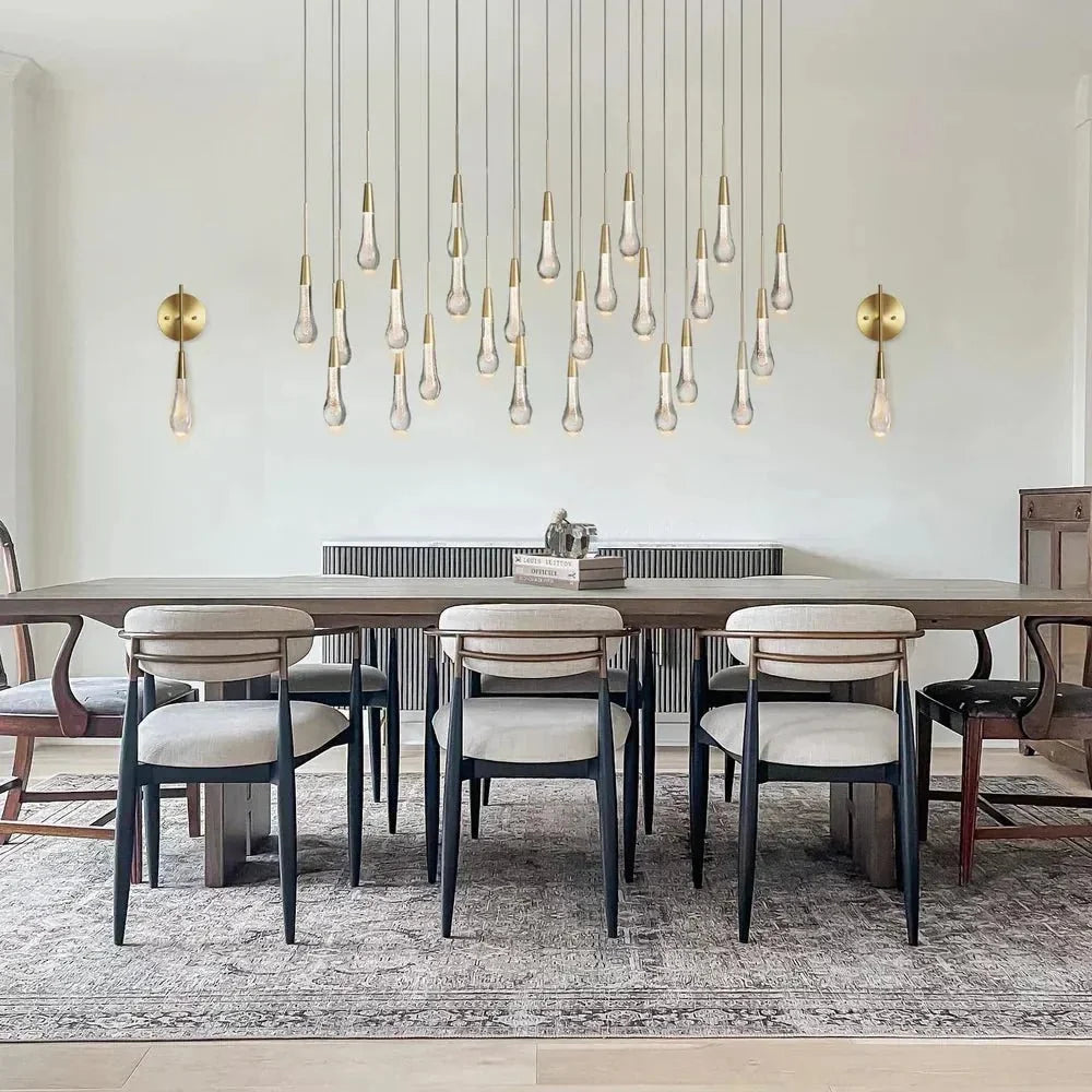 Soleil Linear Chandelier - Raindrop Pendant Lighting in brass by Blush Lighting