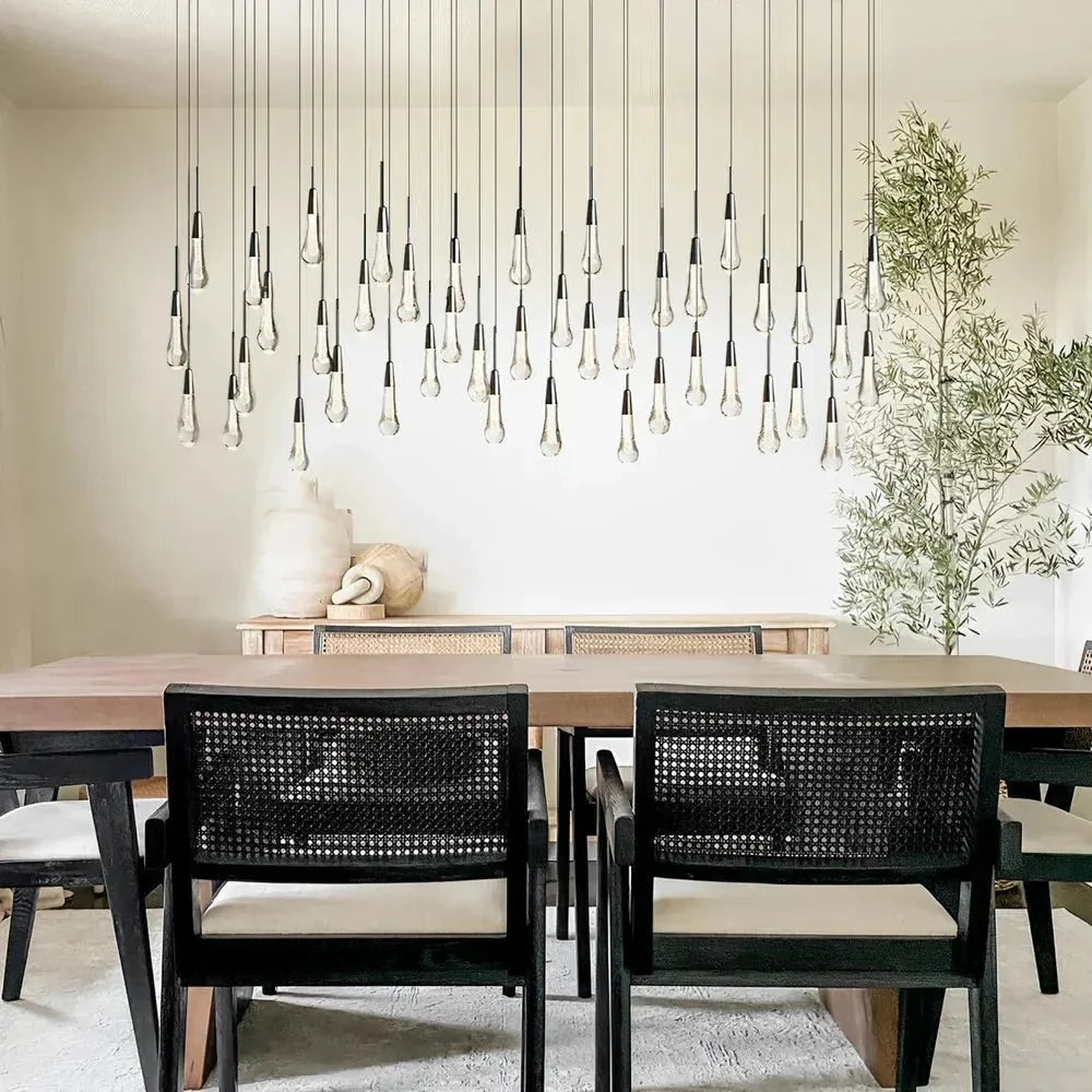 Soleil Linear Chandelier - Raindrop Pendant Lighting in brass by Blush Lighting