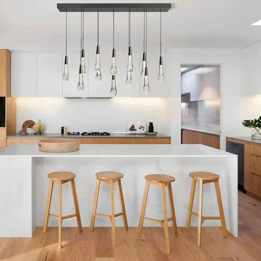 Soleil Linear Chandelier - Raindrop Pendant Lighting in brass by Blush Lighting