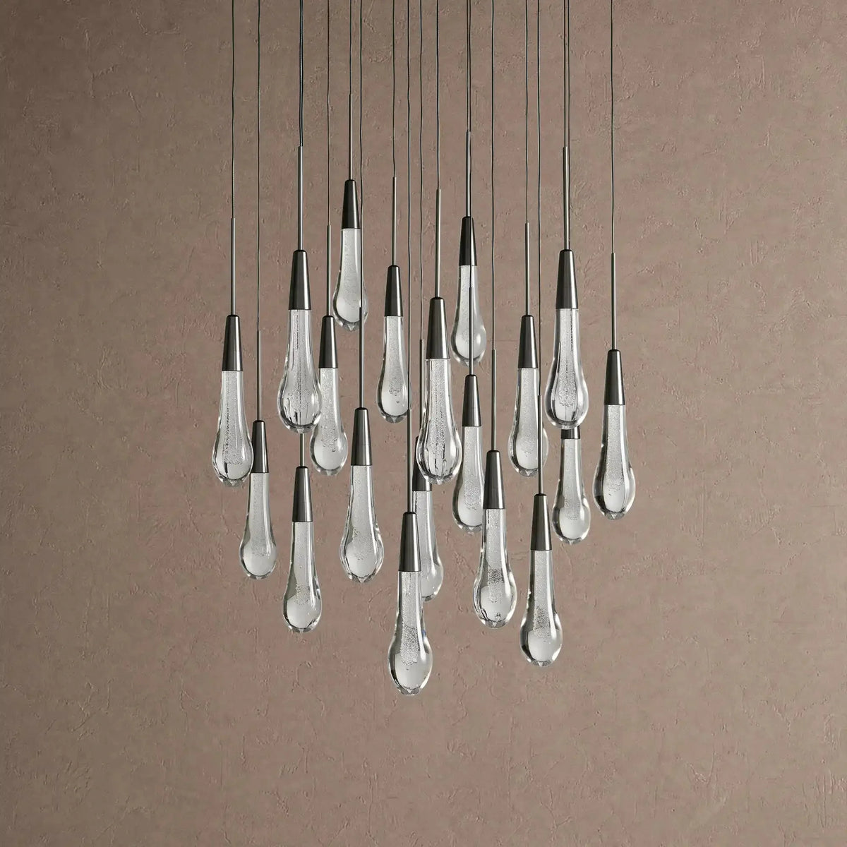 Soleil Round Chandelier 17" 24" 36" 48" 58" | Modern Pendant Light Raindrop Chandelier - 19-Light 24"Blackcasivra