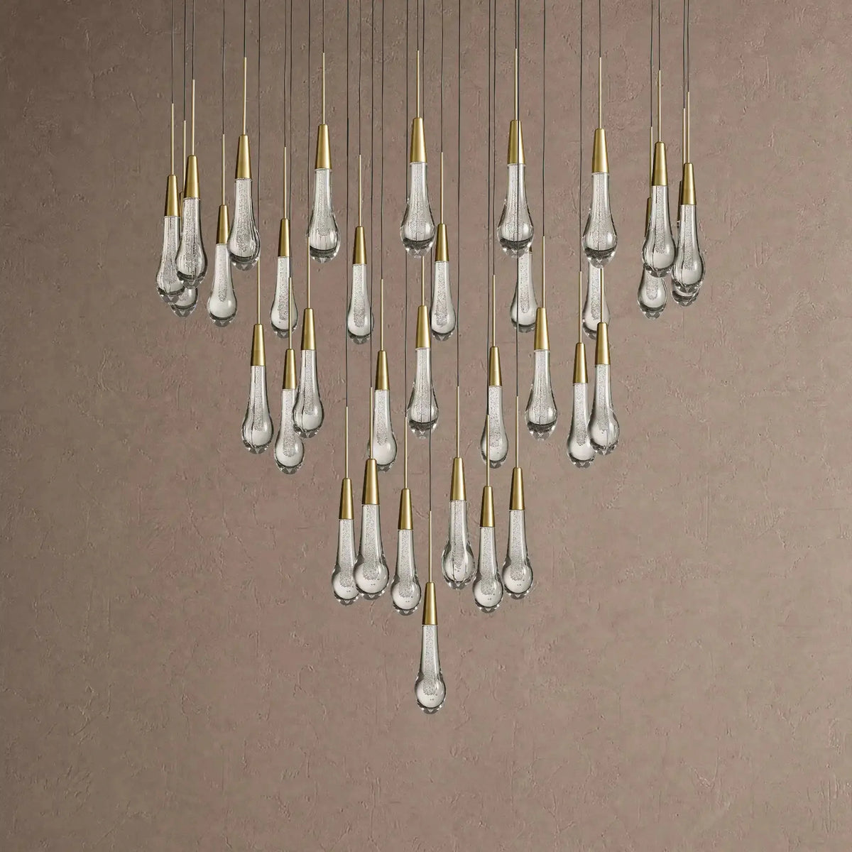 Soleil Round Chandelier 17" 24" 36" 48" 58" | Modern Pendant Light Raindrop Chandelier - 34-Light 36"Brasscasivra
