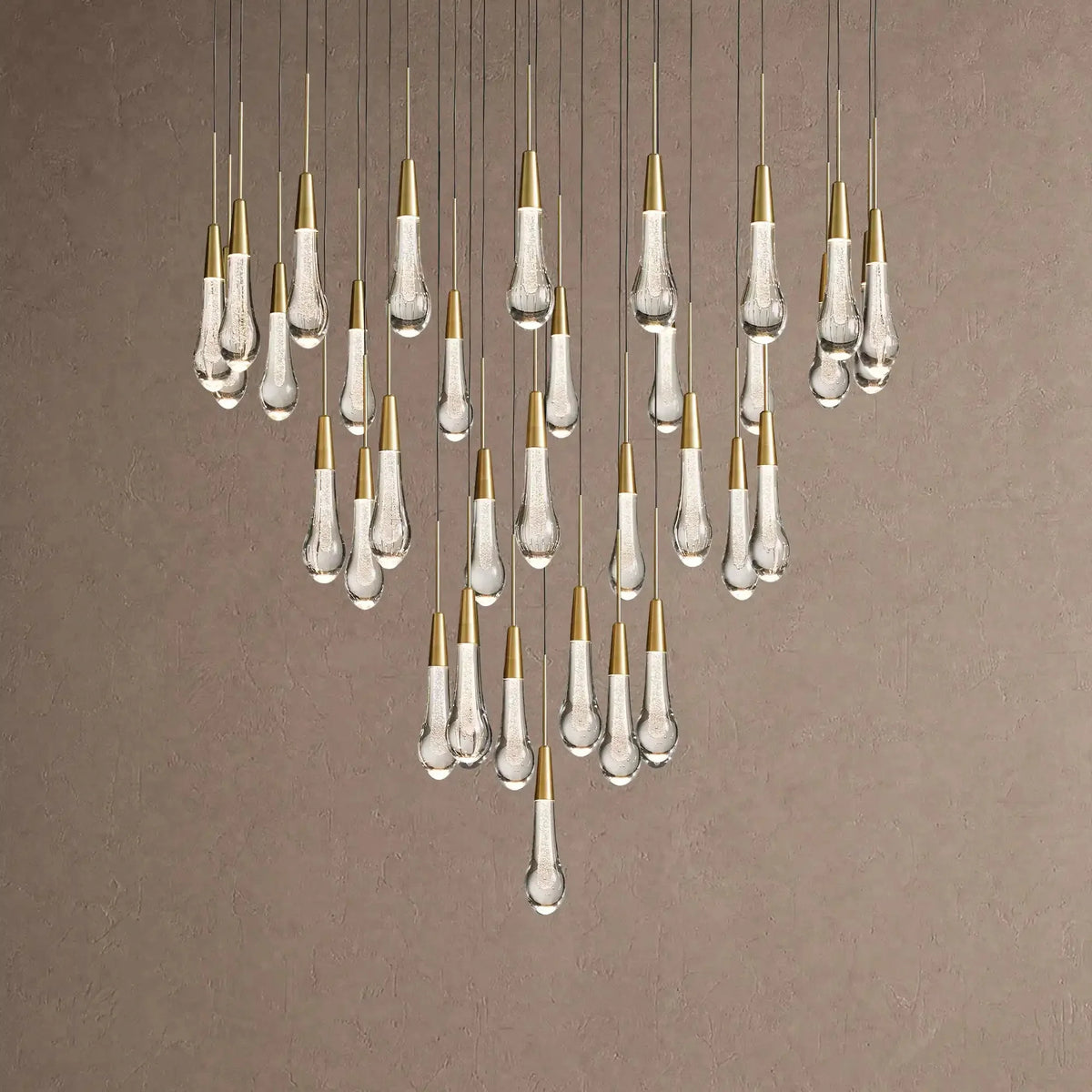 Soleil Round Chandelier 17" 24" 36" 48" 58" | Modern Pendant Light Raindrop Chandelier - 34-Light 36"Brasscasivra