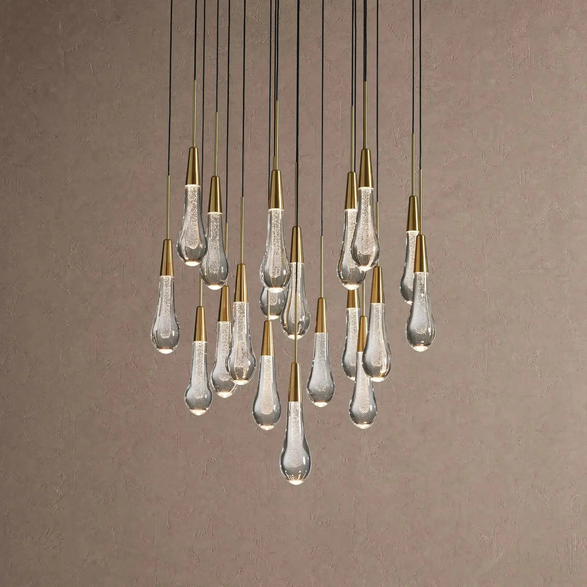 Soleil Round Chandelier 17" 24" 36" 48" 58" | Modern Pendant Light Raindrop Chandelier - 19-Light 24"Brasscasivra