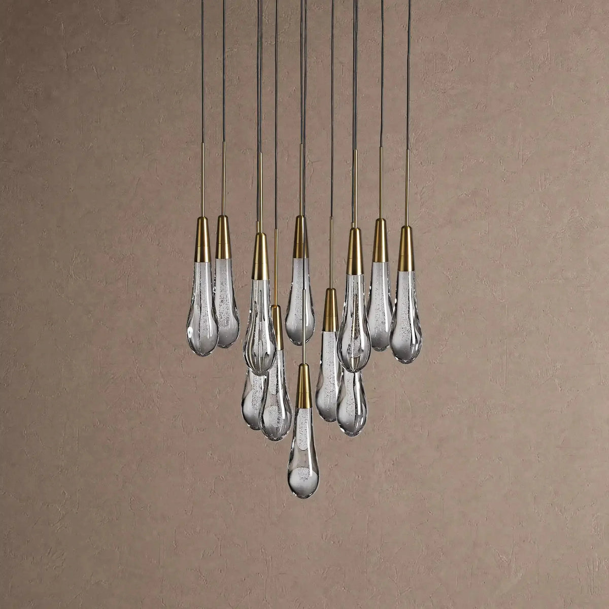 Soleil Round Chandelier 17" 24" 36" 48" 58" | Modern Pendant Light Raindrop Chandelier - 12-Light 17"Brasscasivra