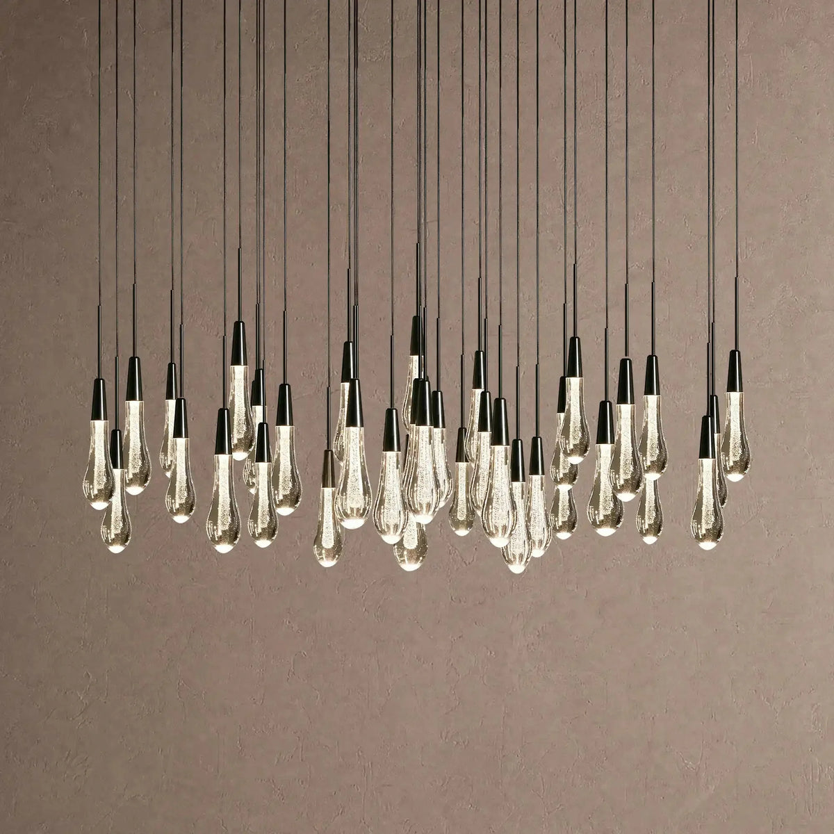 Soleil Round Chandelier 17" 24" 36" 48" 58" | Modern Pendant Light Raindrop Chandelier - 39-Light 48"Blackcasivra