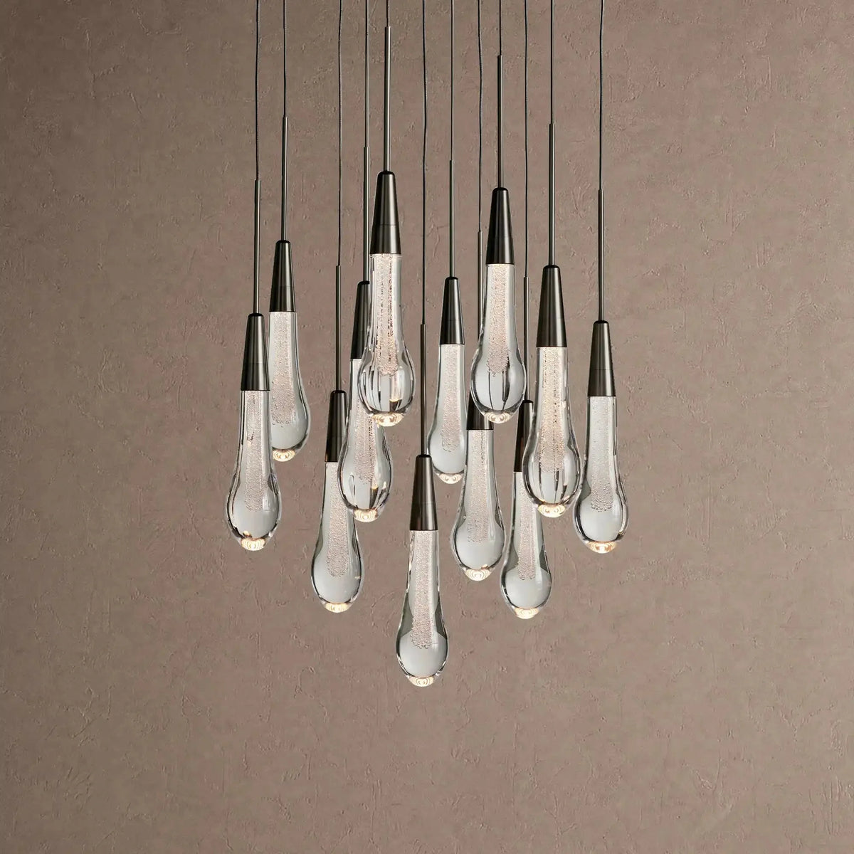 Soleil Round Chandelier 17" 24" 36" 48" 58" | Modern Pendant Light Raindrop Chandelier - 12-Light 17"Blackcasivra