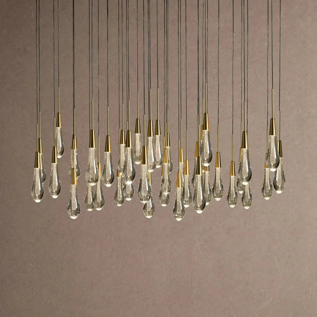 Soleil Round Chandelier 17" 24" 36" 48" 58" | Modern Pendant Light Raindrop Chandelier - 39-Light 48"Brasscasivra
