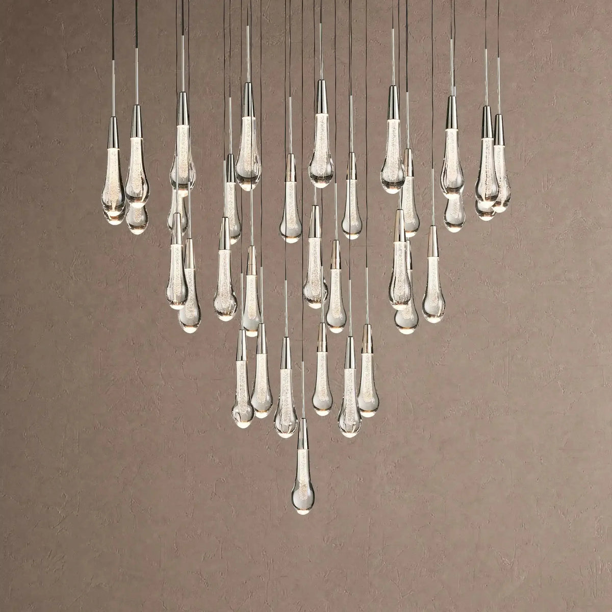 Soleil Round Chandelier 17" 24" 36" 48" 58" | Modern Pendant Light Raindrop Chandelier - 34-Light 36"Nickelcasivra