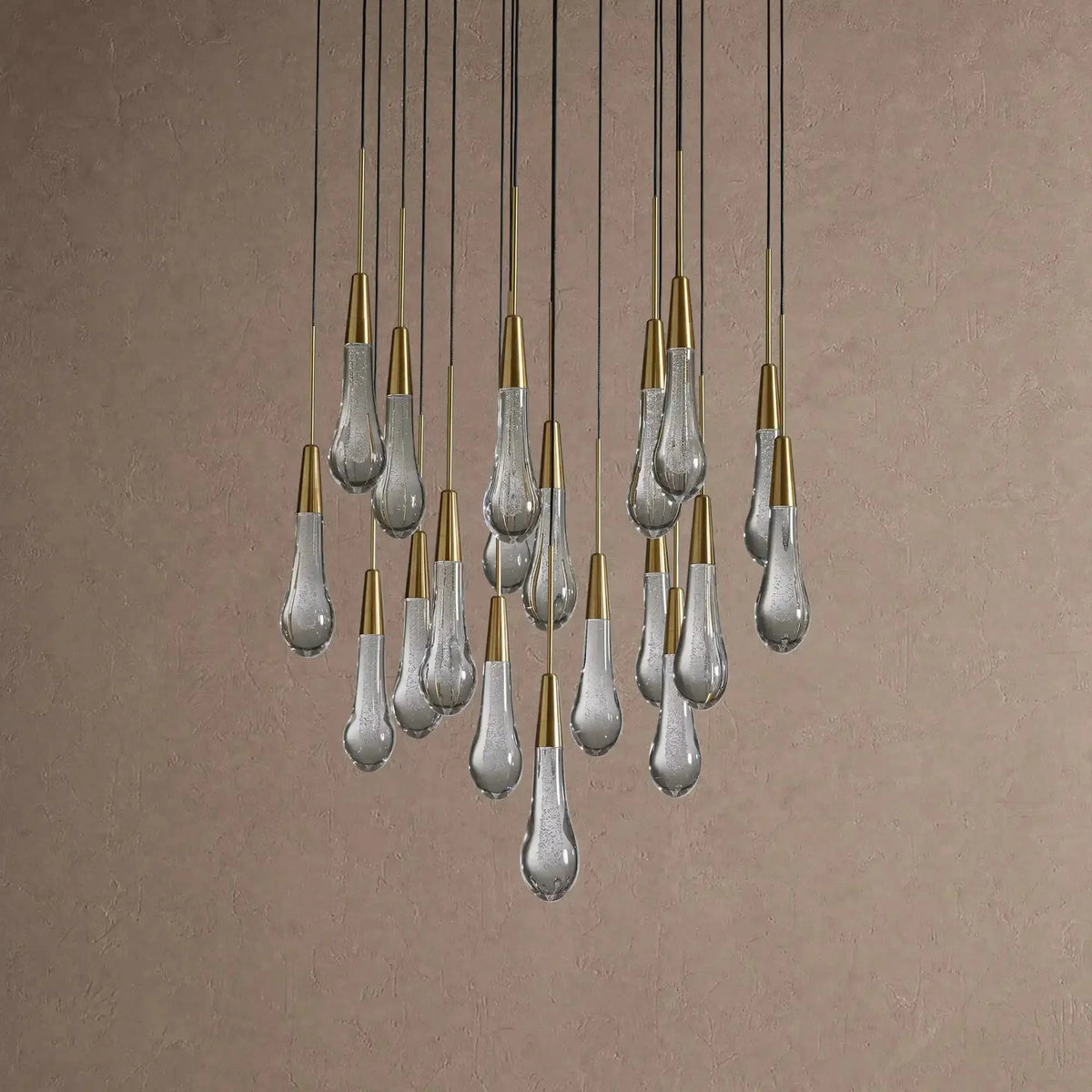 Soleil Round Chandelier 17" 24" 36" 48" 58" | Modern Pendant Light Raindrop Chandelier - 19-Light 24"Brasscasivra